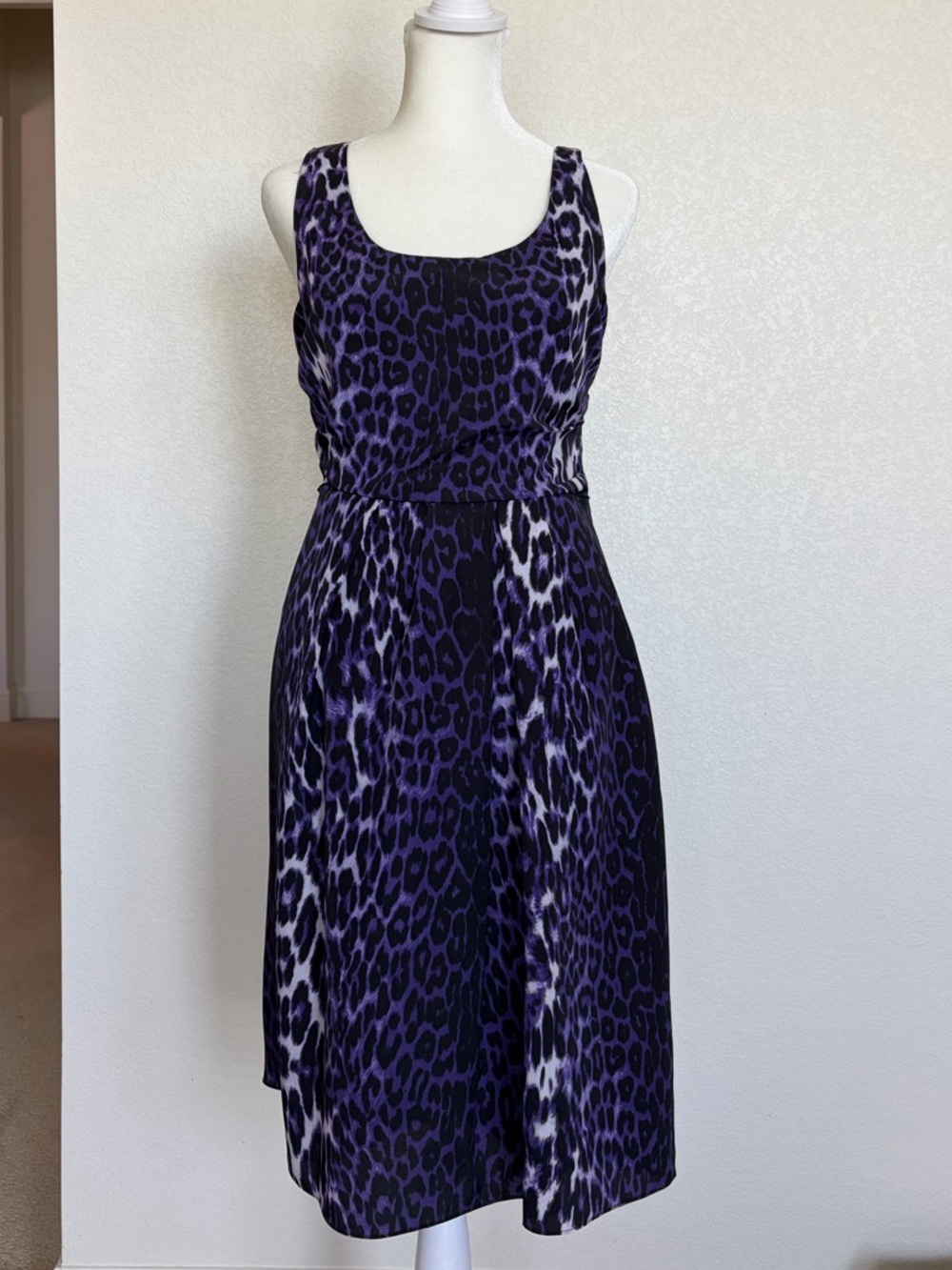 T Tahari Purple and Black Leopard-Print Midi Dress